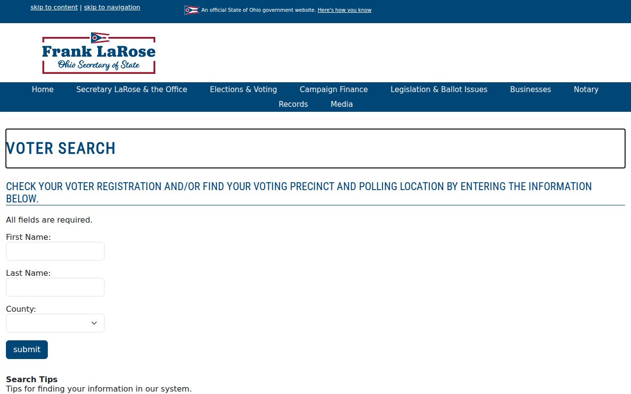 Sidney residents directory Ohio voter lookup screen
