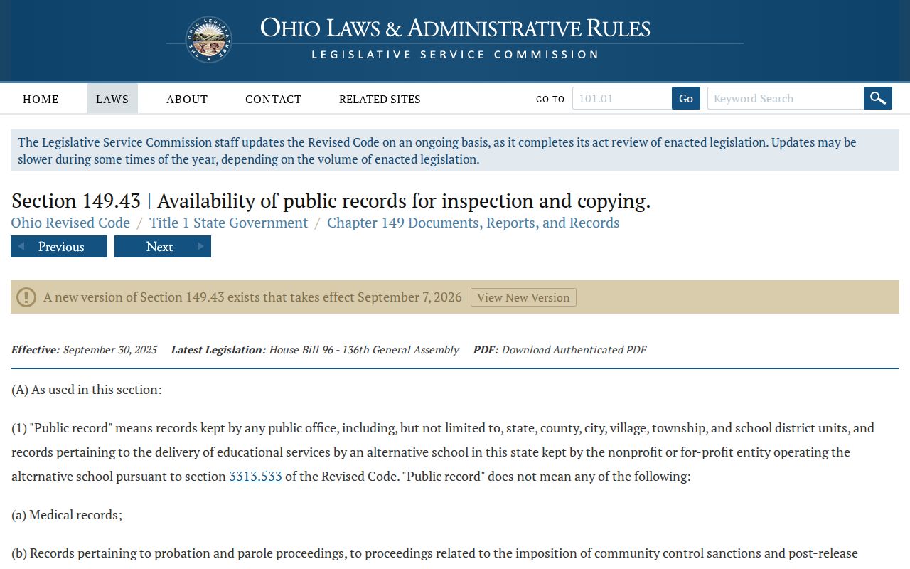 Sidney residents directory Ohio Public Records Act source