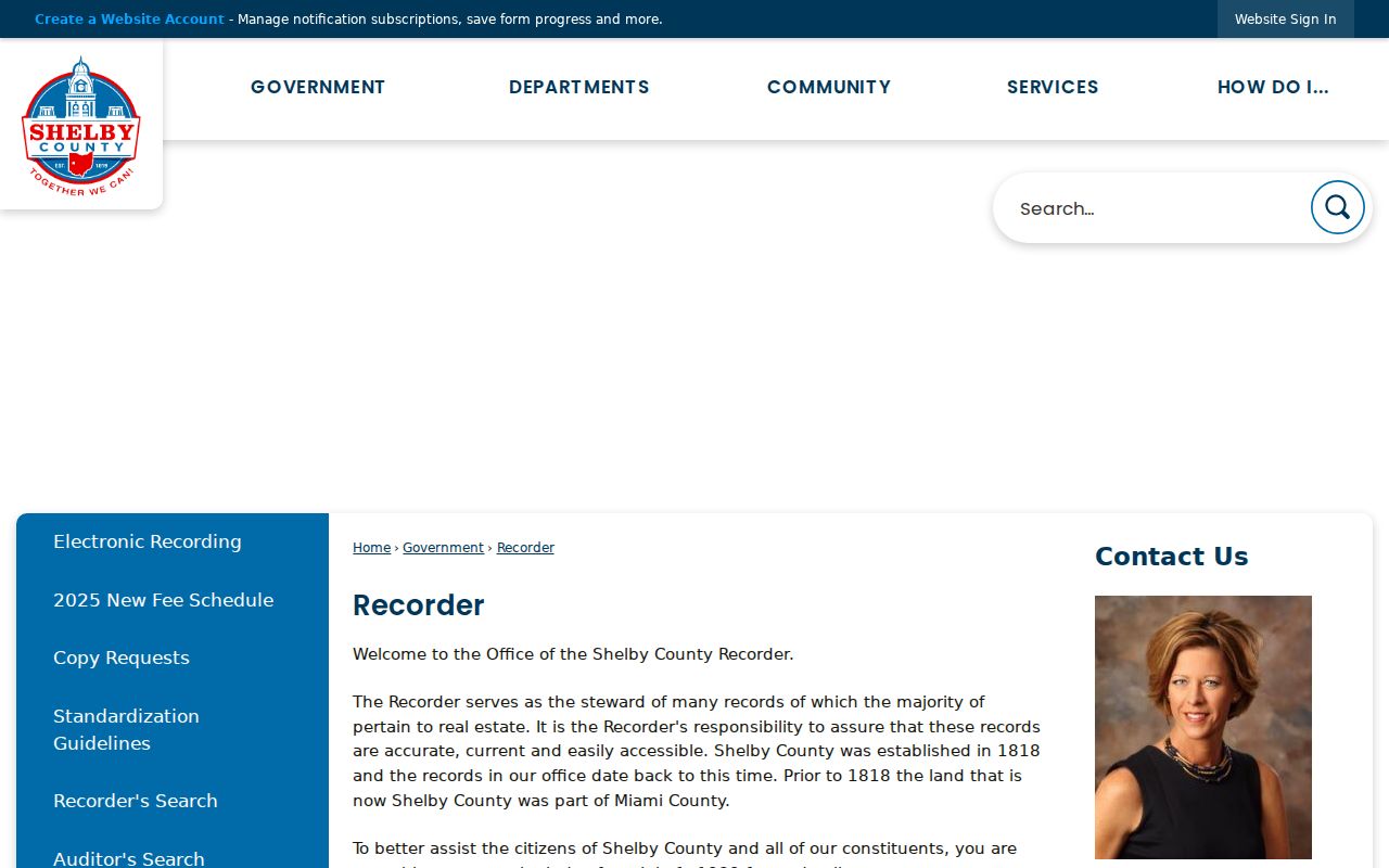 Sidney residents directory Shelby County Recorder information page