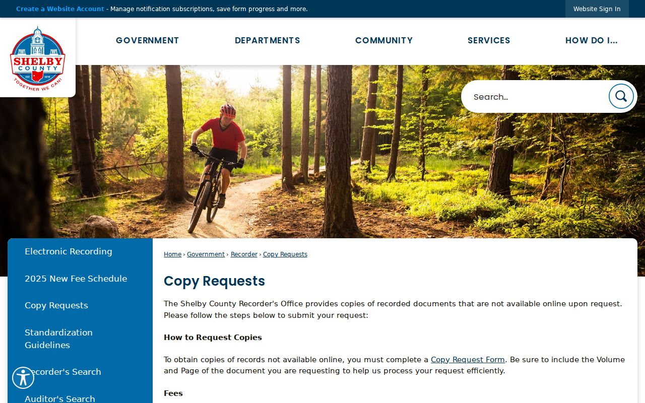Sidney street directory Shelby County Recorder copy request page